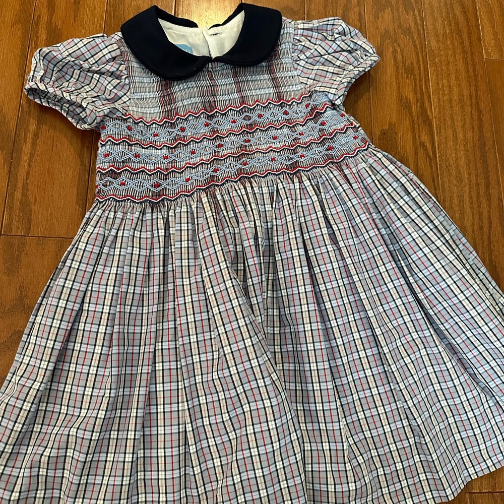 EUC Anavini smocked plaid embroidered dress, size 2